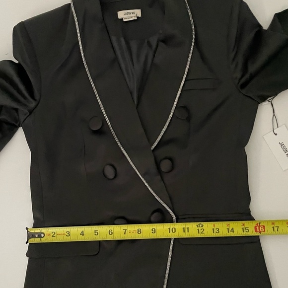 Jason Wu Rhinestone Embellished Trim Black Satin Tuxedo Blazer Jacket Holiday XS - Picture 12 of 13